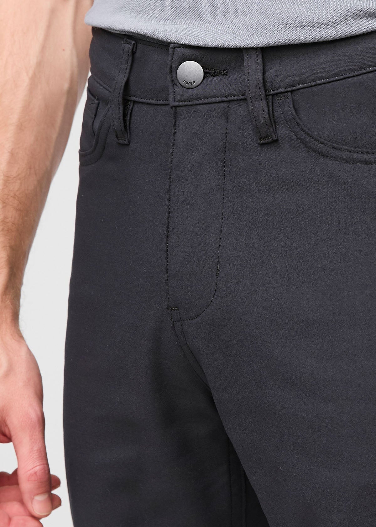 mens black slim fit stretch pant waistband detail