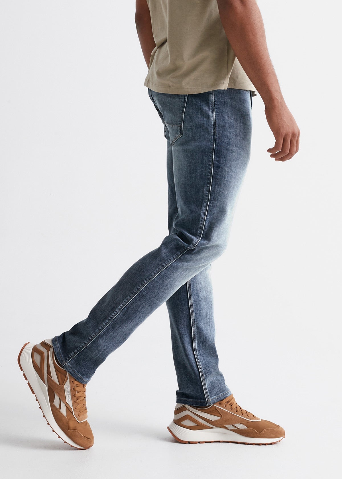 mens relaxed fit light blue stretch jeans side