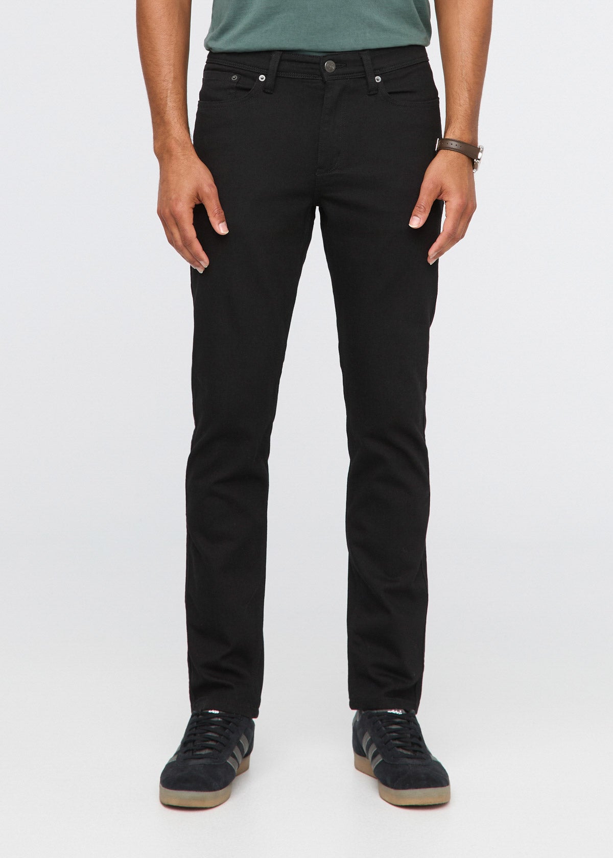 black slim fit stretch jeans front