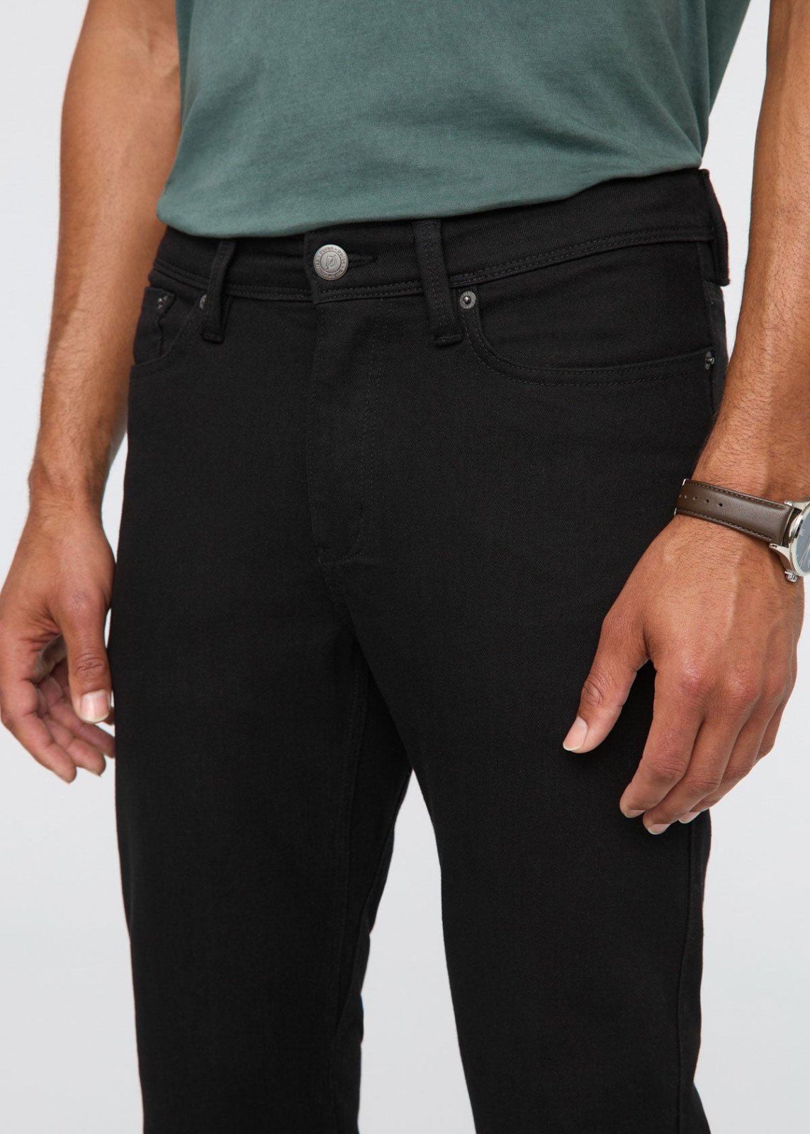 black slim fit stretch jeans waist detail