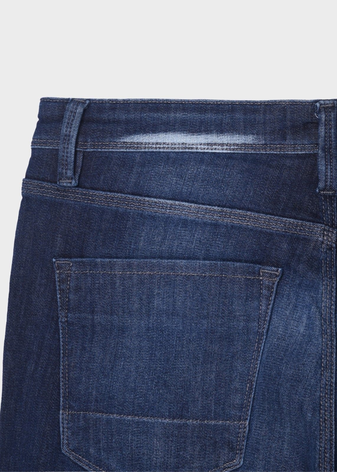 imperfect performance denim slim nostalgia blue back waistband sanding detail 1