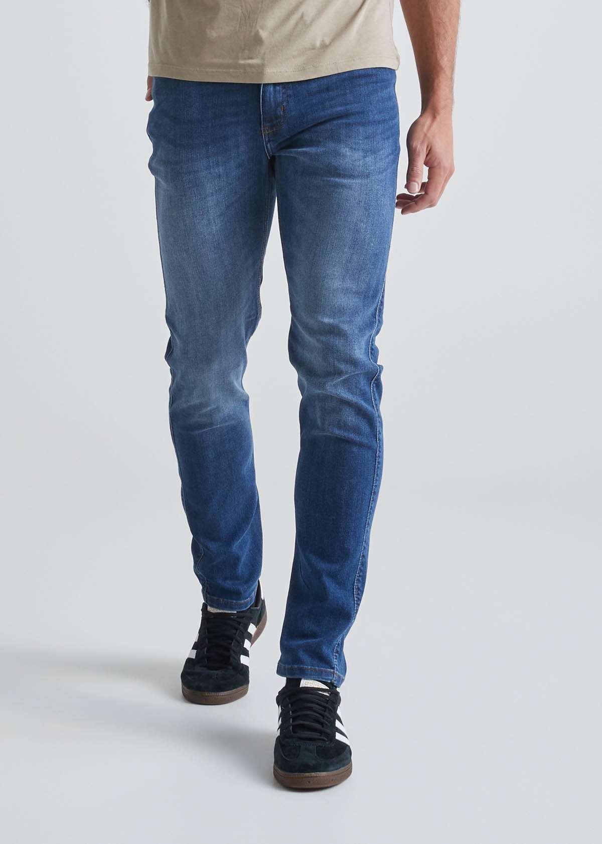 mens medium wash slim fit stretch jeans front