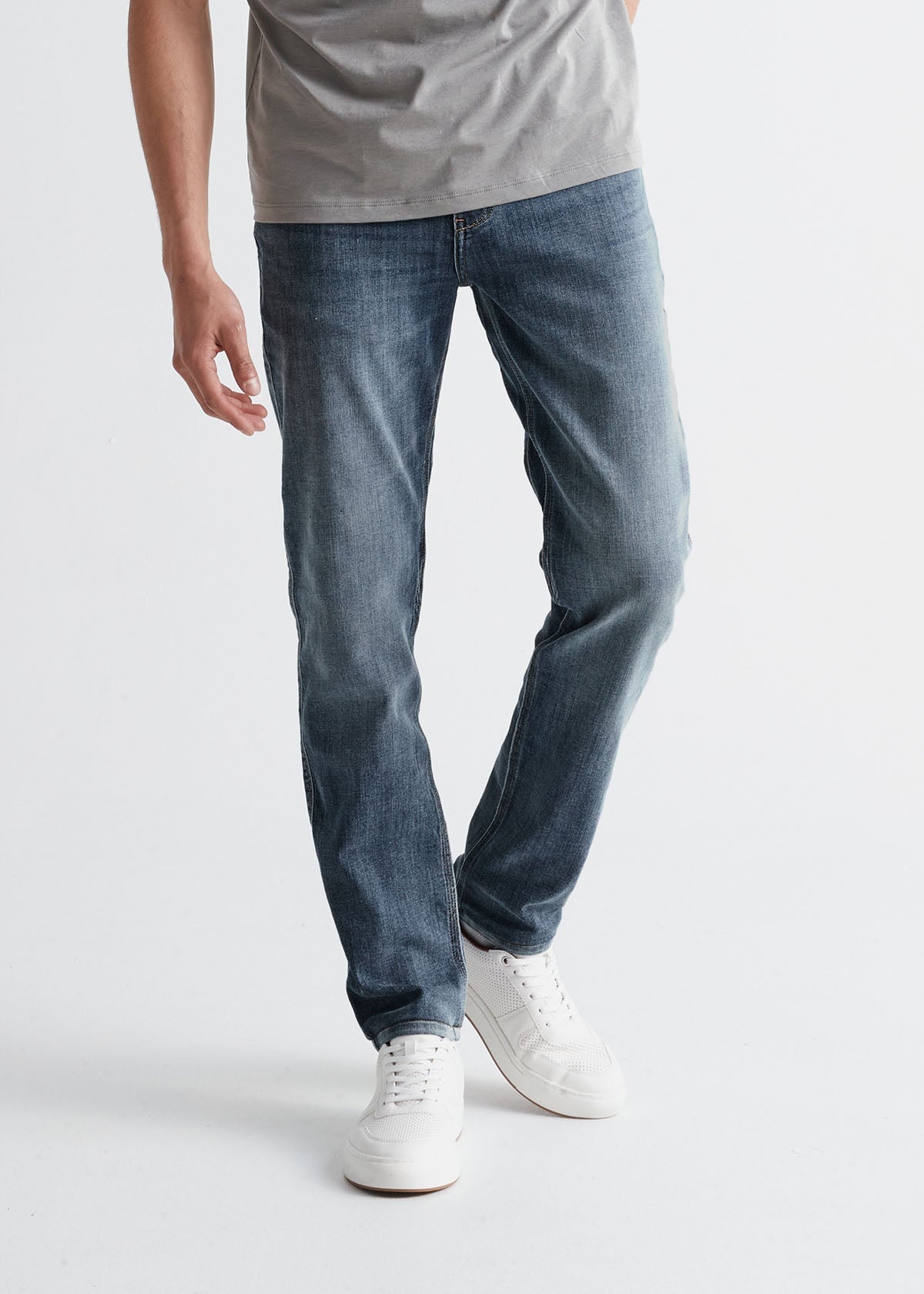 mens slim fit light blue stretch jeans front