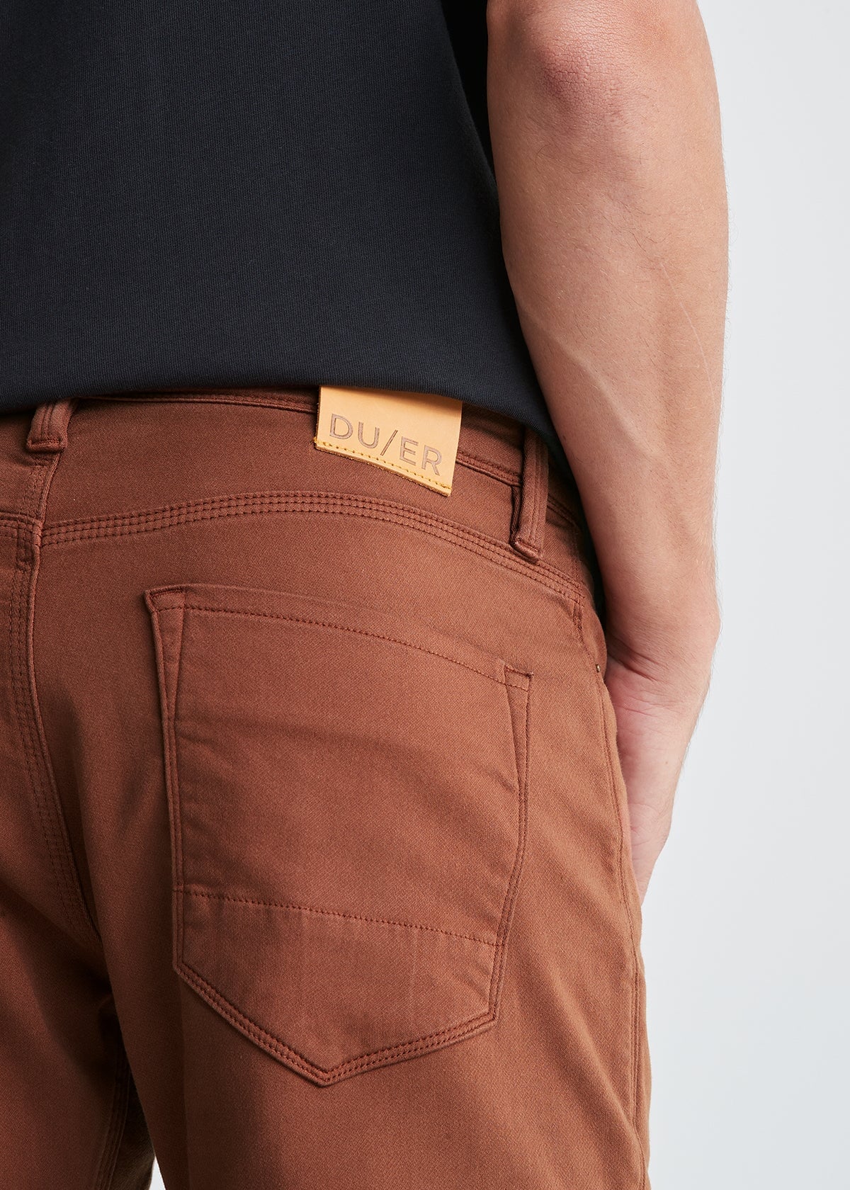 mens red-brown relaxed fit dress sweatpant back pocket and patch detail