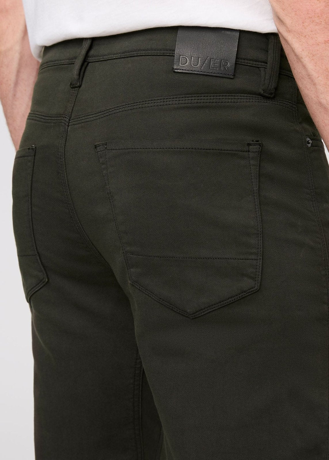 mens dark green straight fit dress sweatpant back pocket detail 