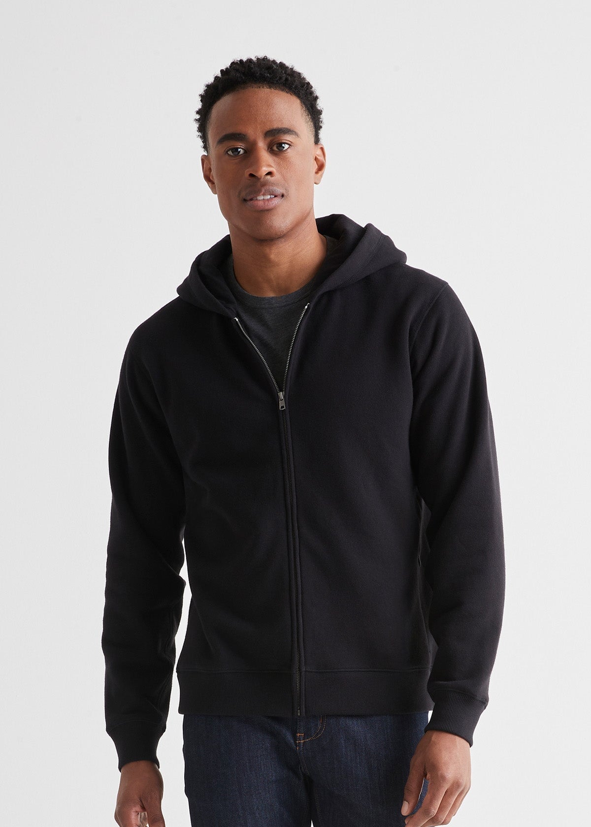 Men's black Brushed Terry zip up hoodie front