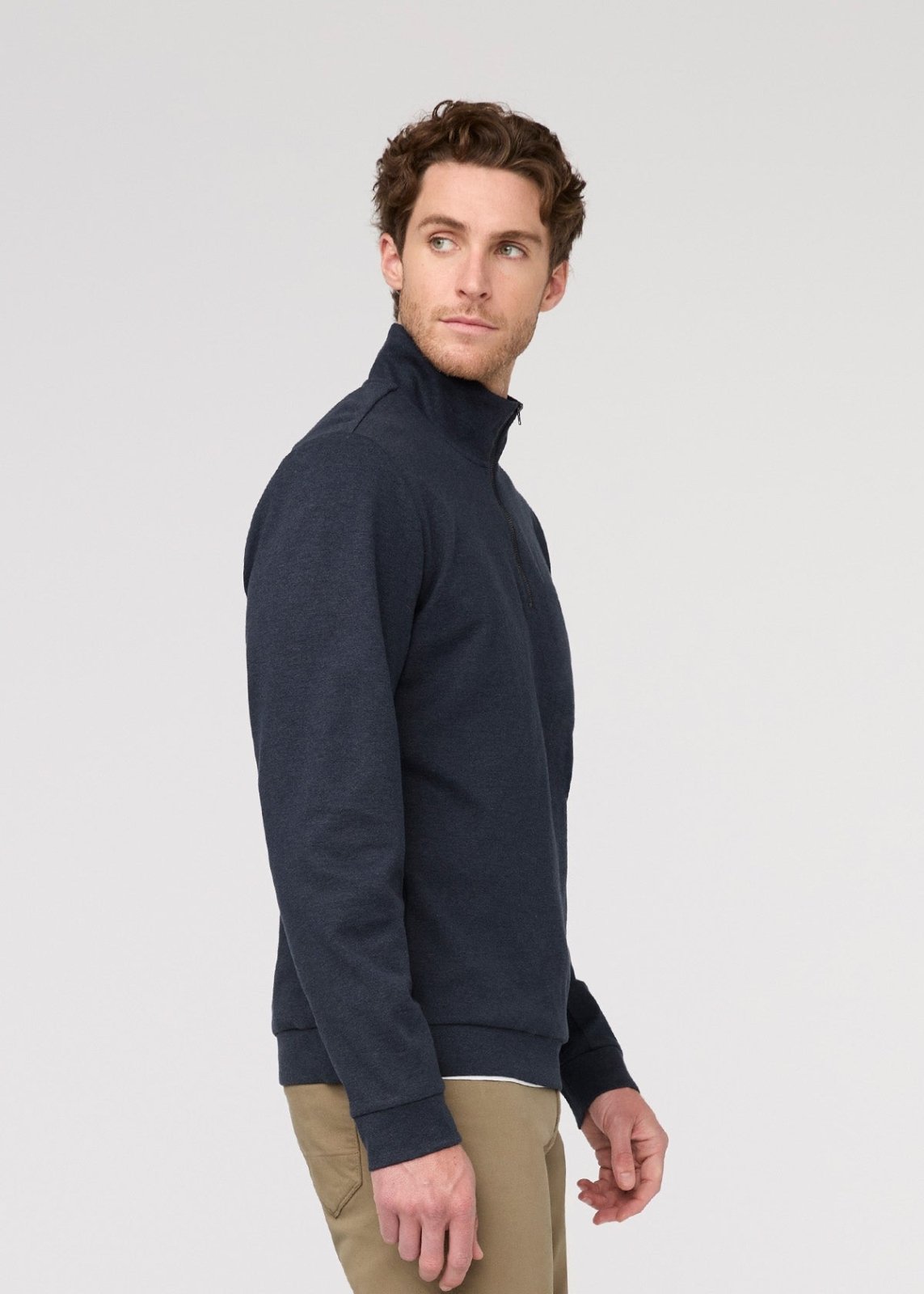Men's Heather Peat Flannel Quarter Zip Side