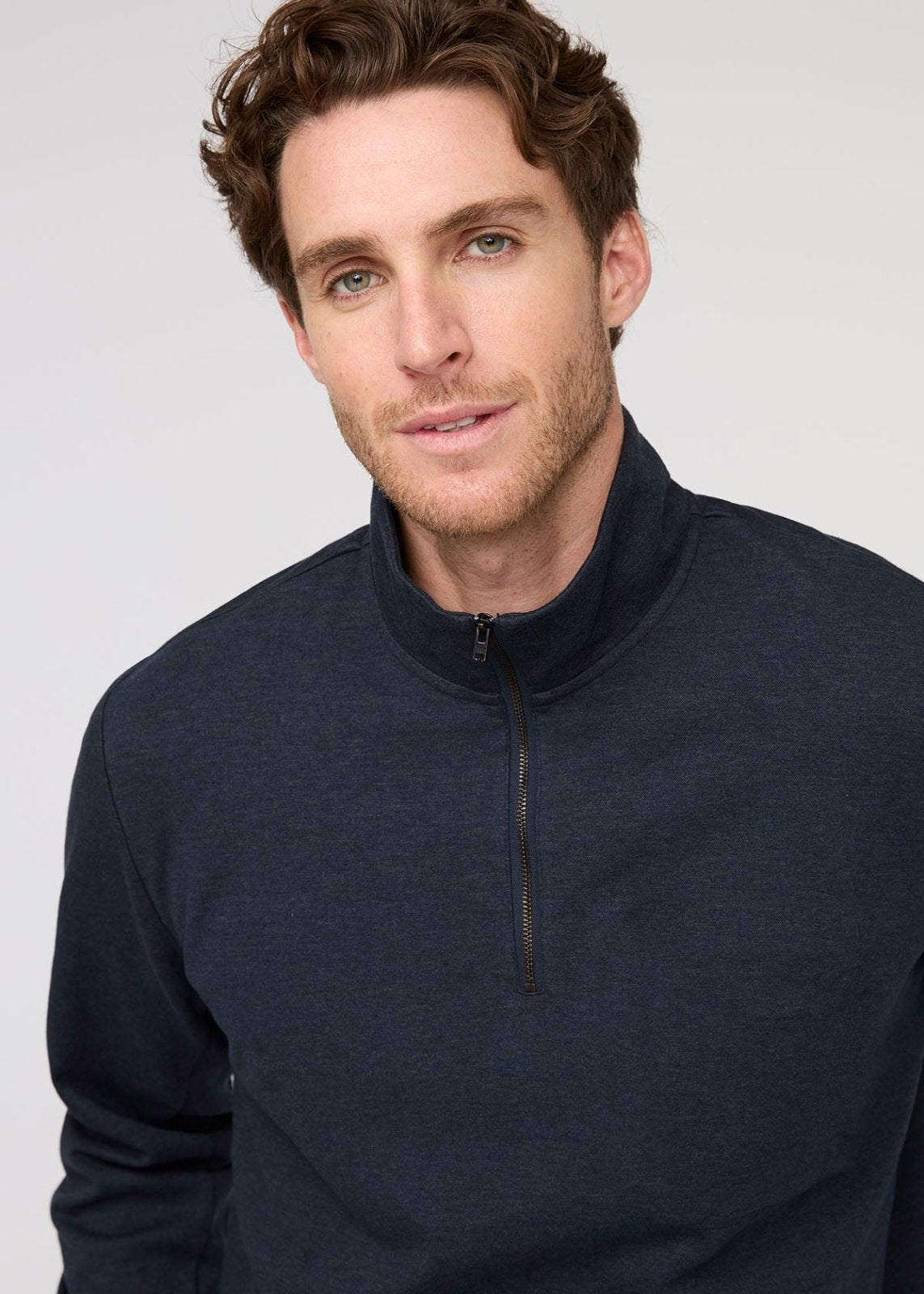 Men's Heather Peat Flannel Quarter Zip Front Detail