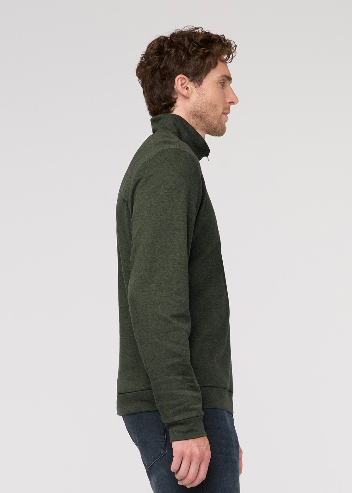 Men's Heather Peat Flannel Quarter Zip Side