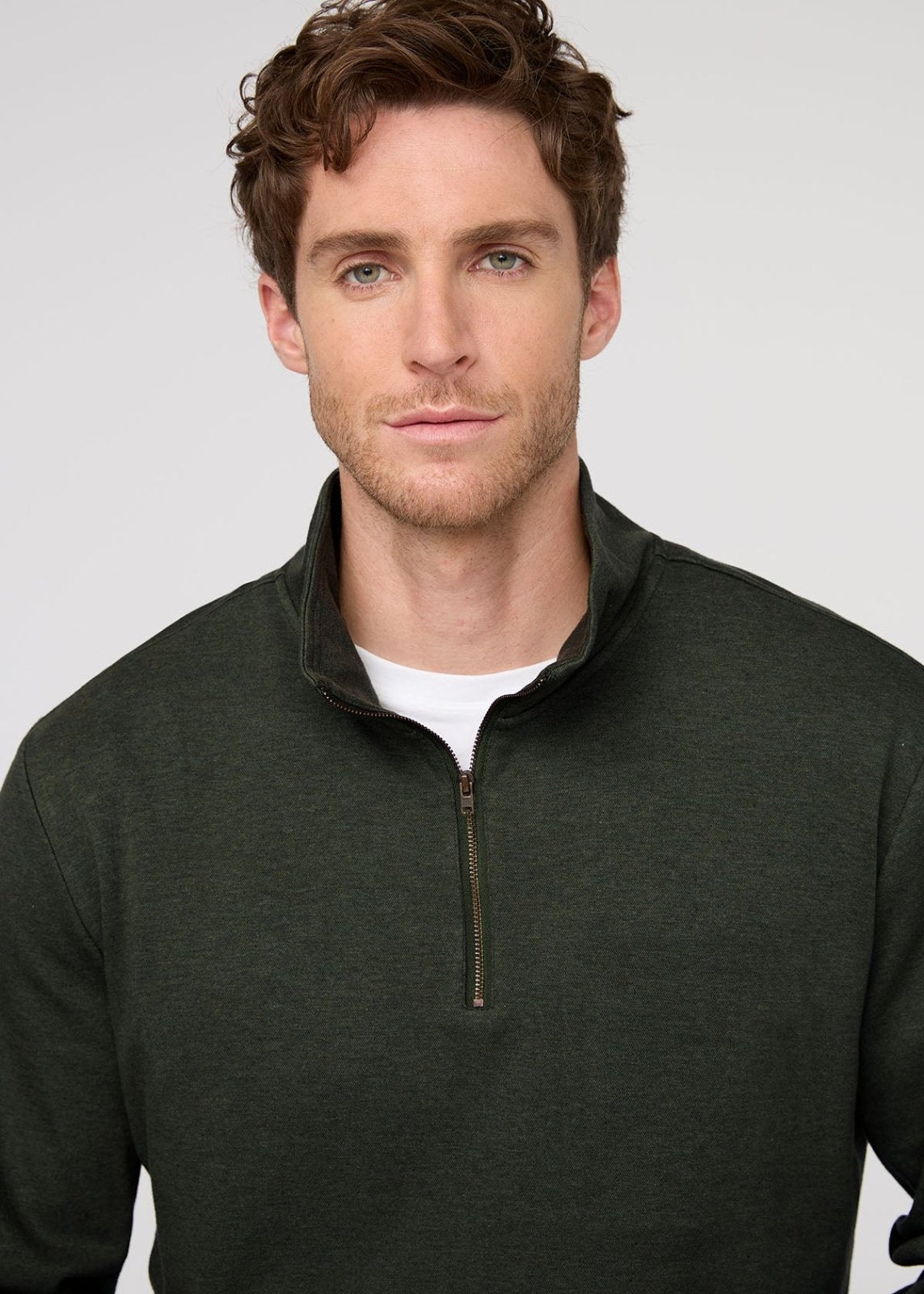 Men's Heather Peat Flannel Quarter Zip Front Detail