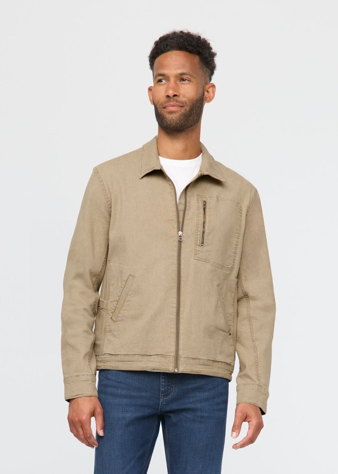 Men's Light Brown Stretch Canvas Utility Jacket Front