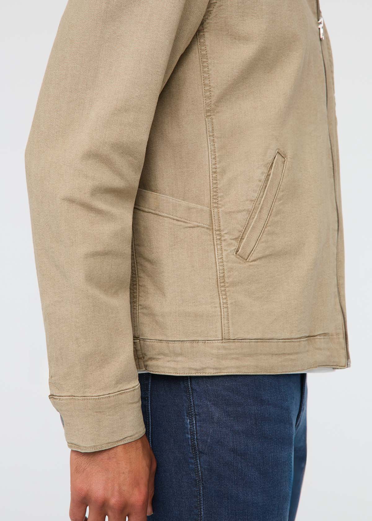 Men's Light Brown Stretch Canvas Utility Jacket Side Detail