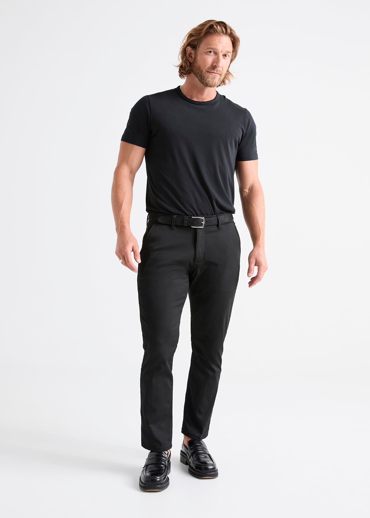 mens black relaxed stretch fit dress pant full body