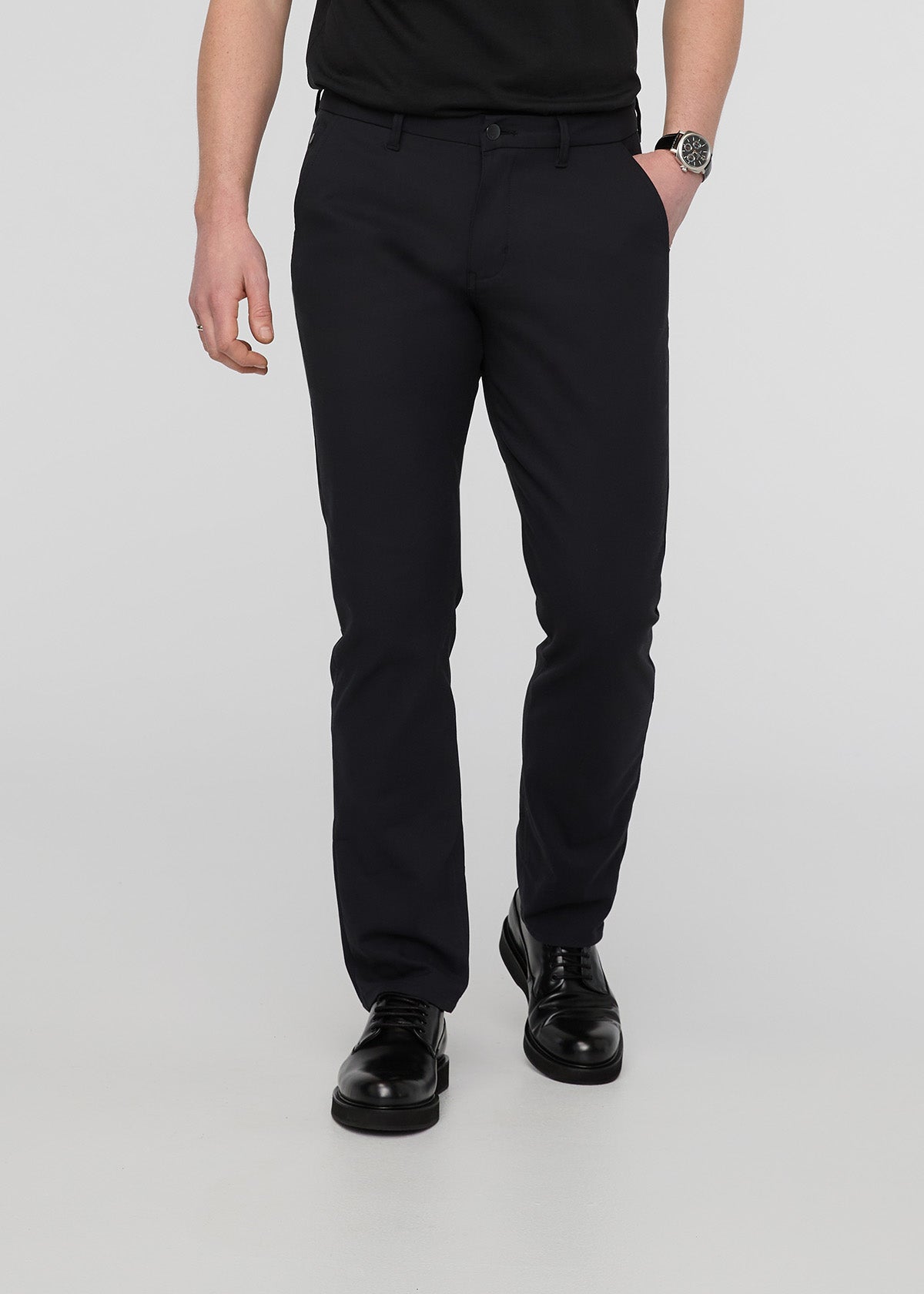 mens black relaxed fit stretch trouser front