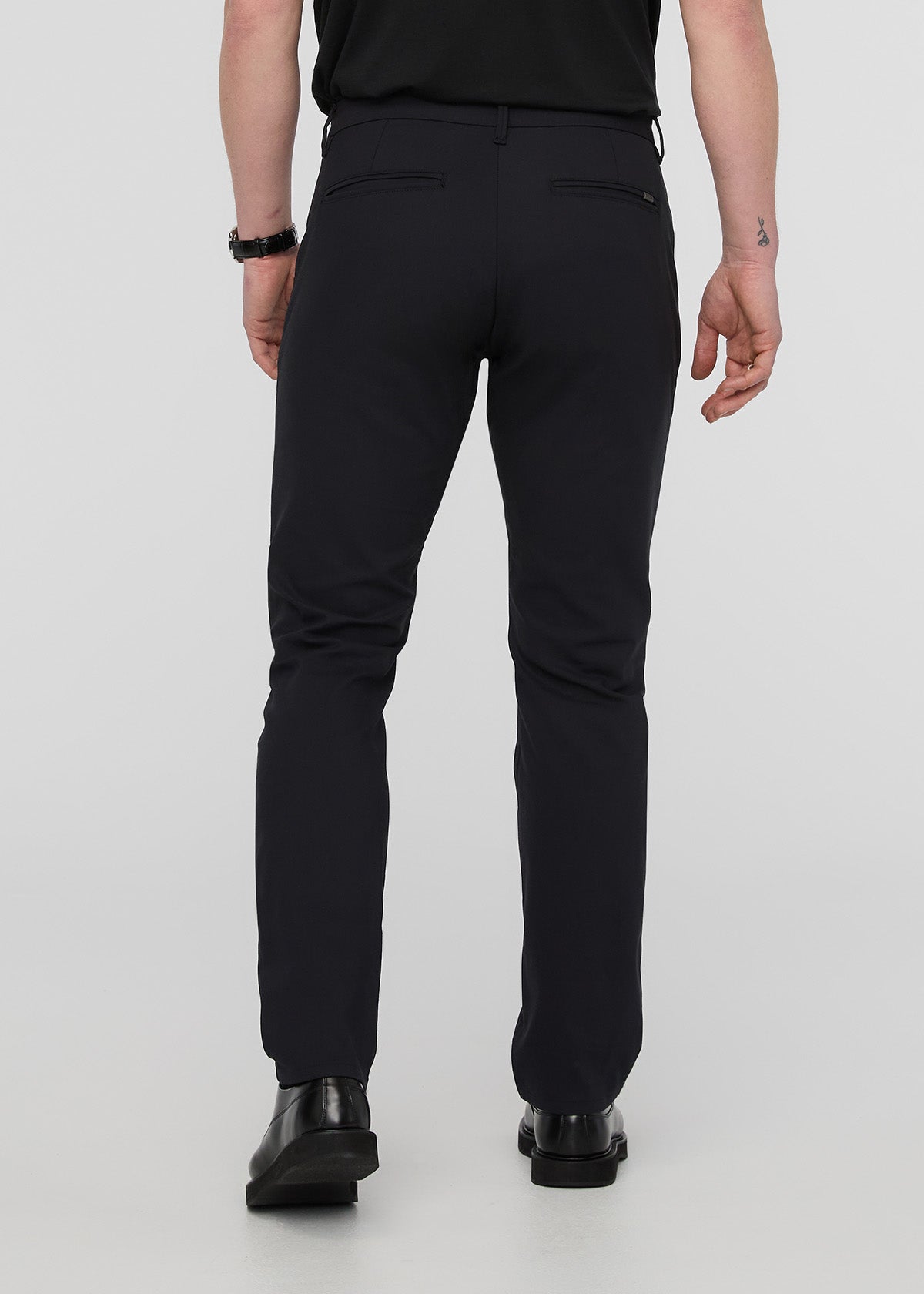 mens black relaxed fit stretch trouser back