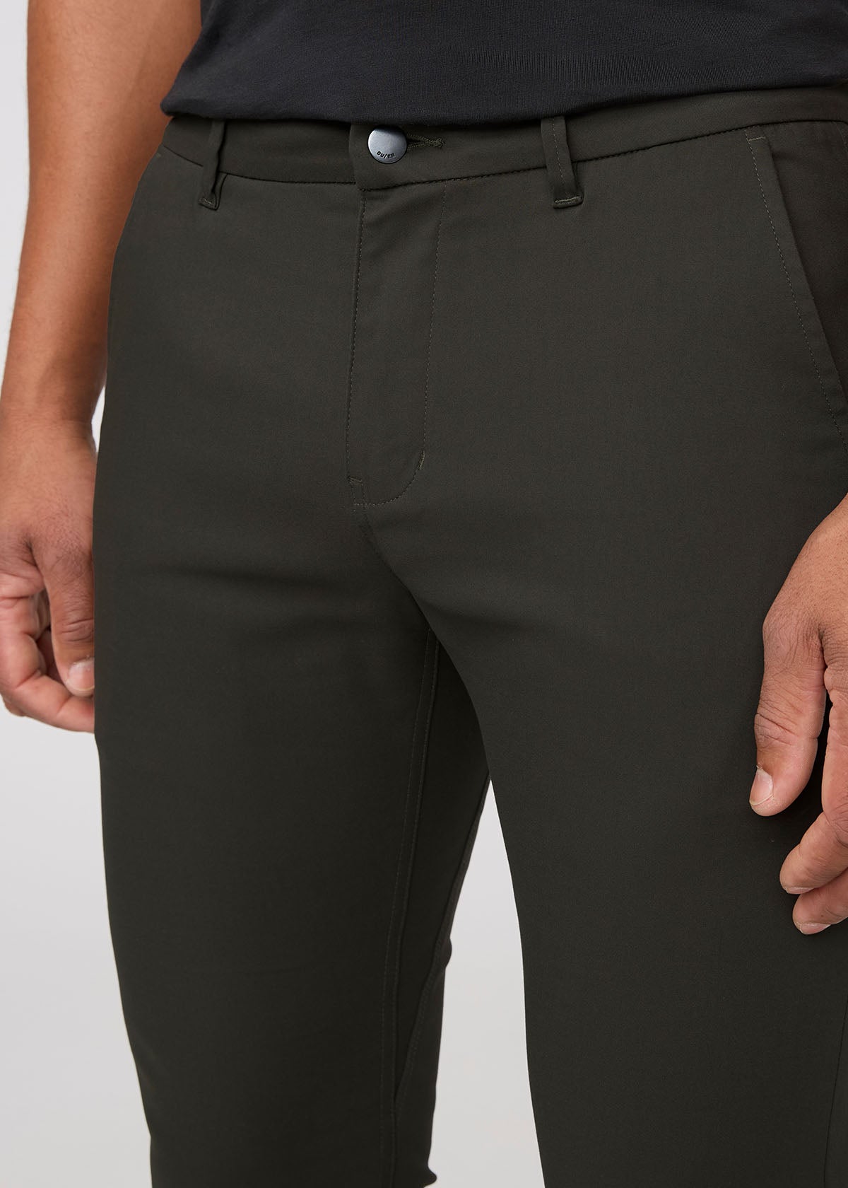mens dark green relaxed fit stretch trouser waistband detail
