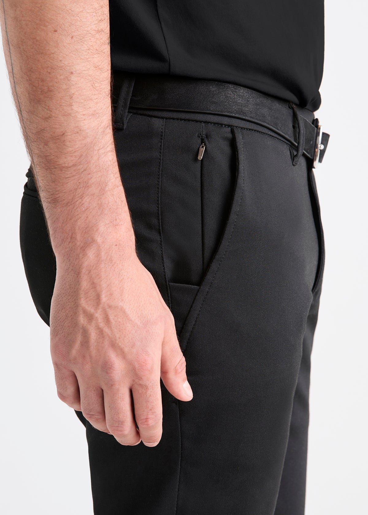 Men's Black Slim Fit Stretch Dress Pant Side Zip Pocket