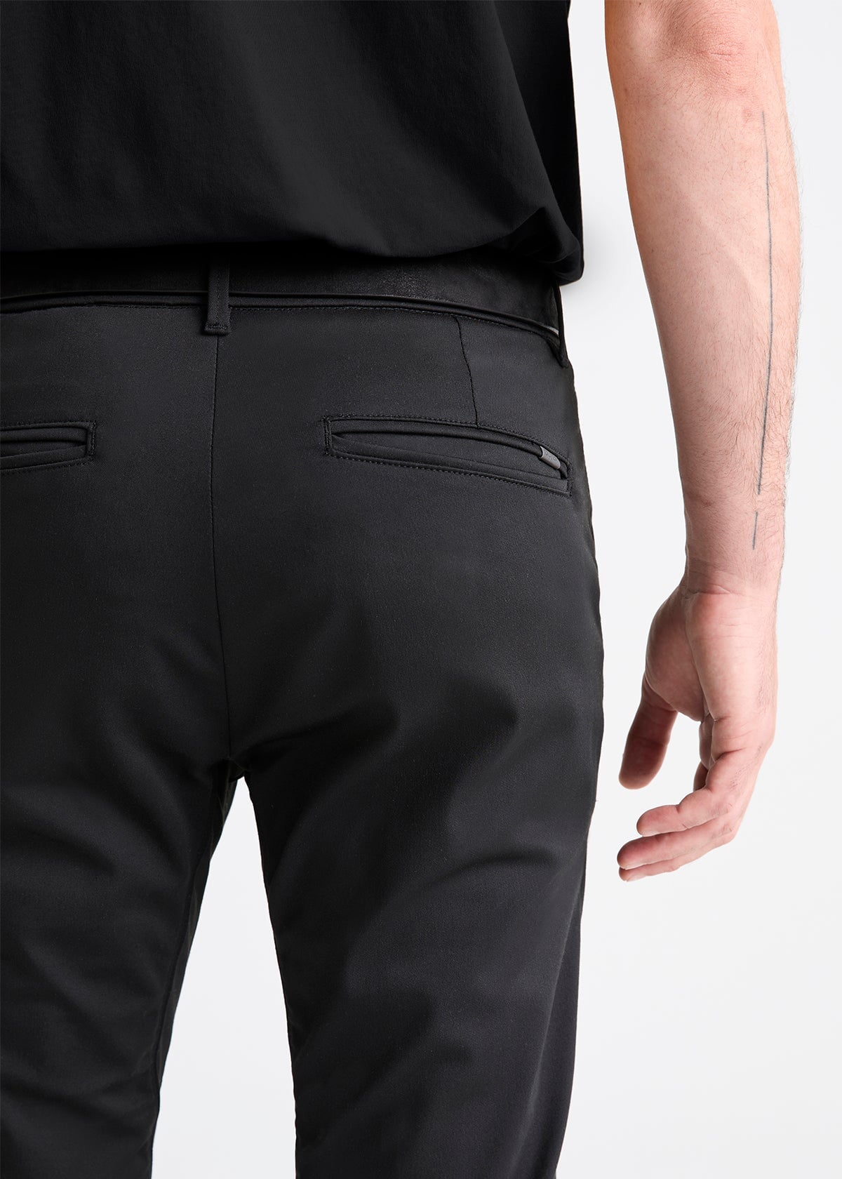 Men's Black Slim Fit Stretch Dress Pant Back Pocket Detail