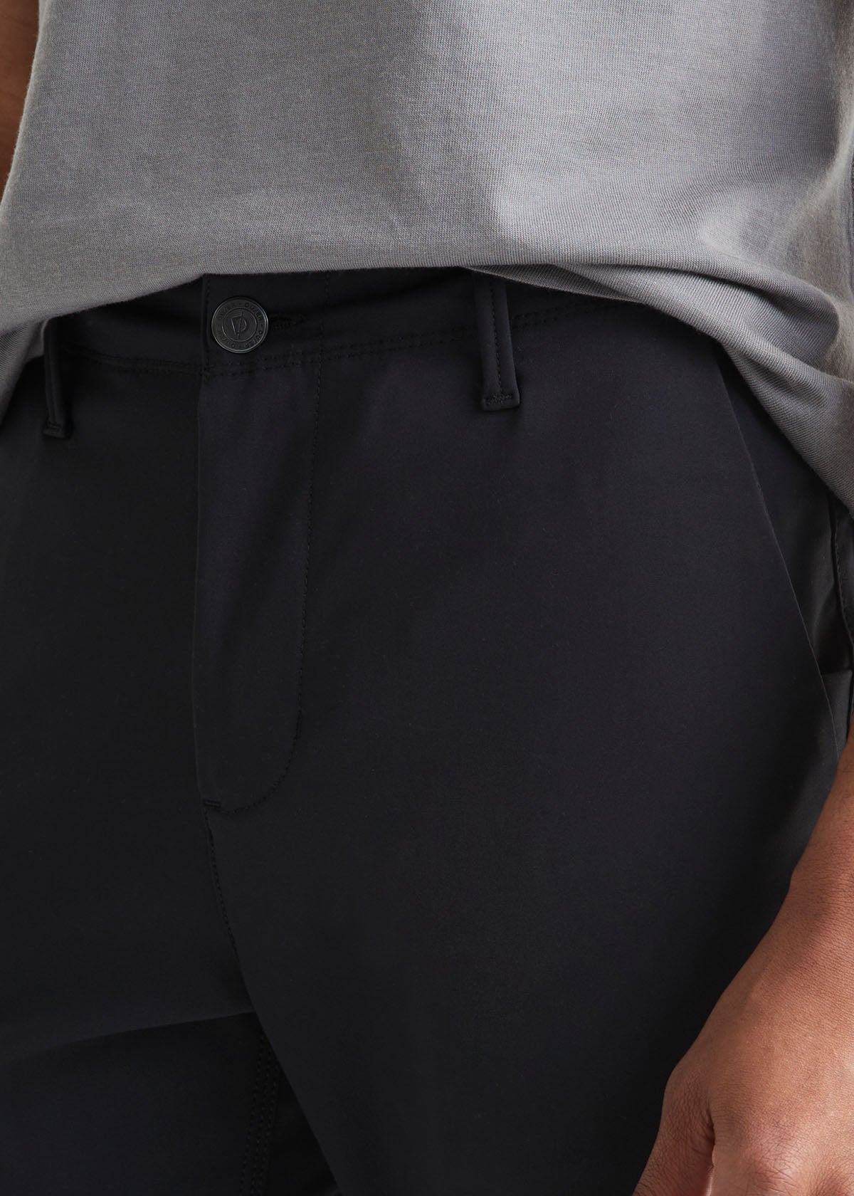 mens black stretch flex pant front waistband detail