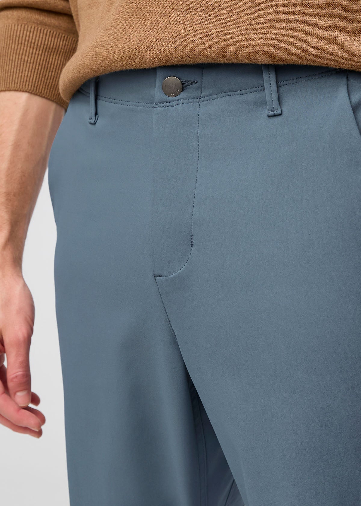 mens light blue stretch flex pant front waistband details