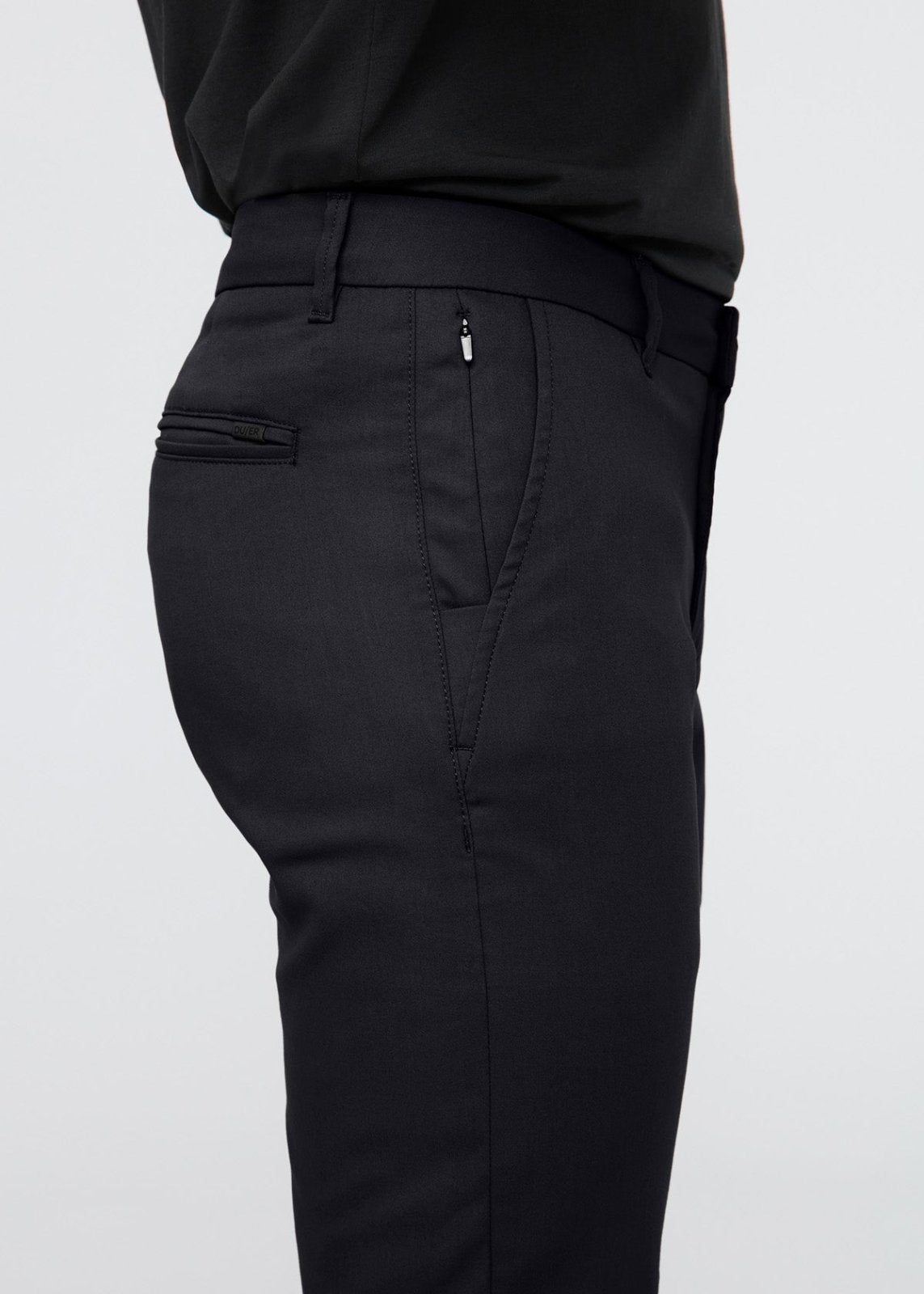 mens black slim straight fit stretch trouser side zip pocket