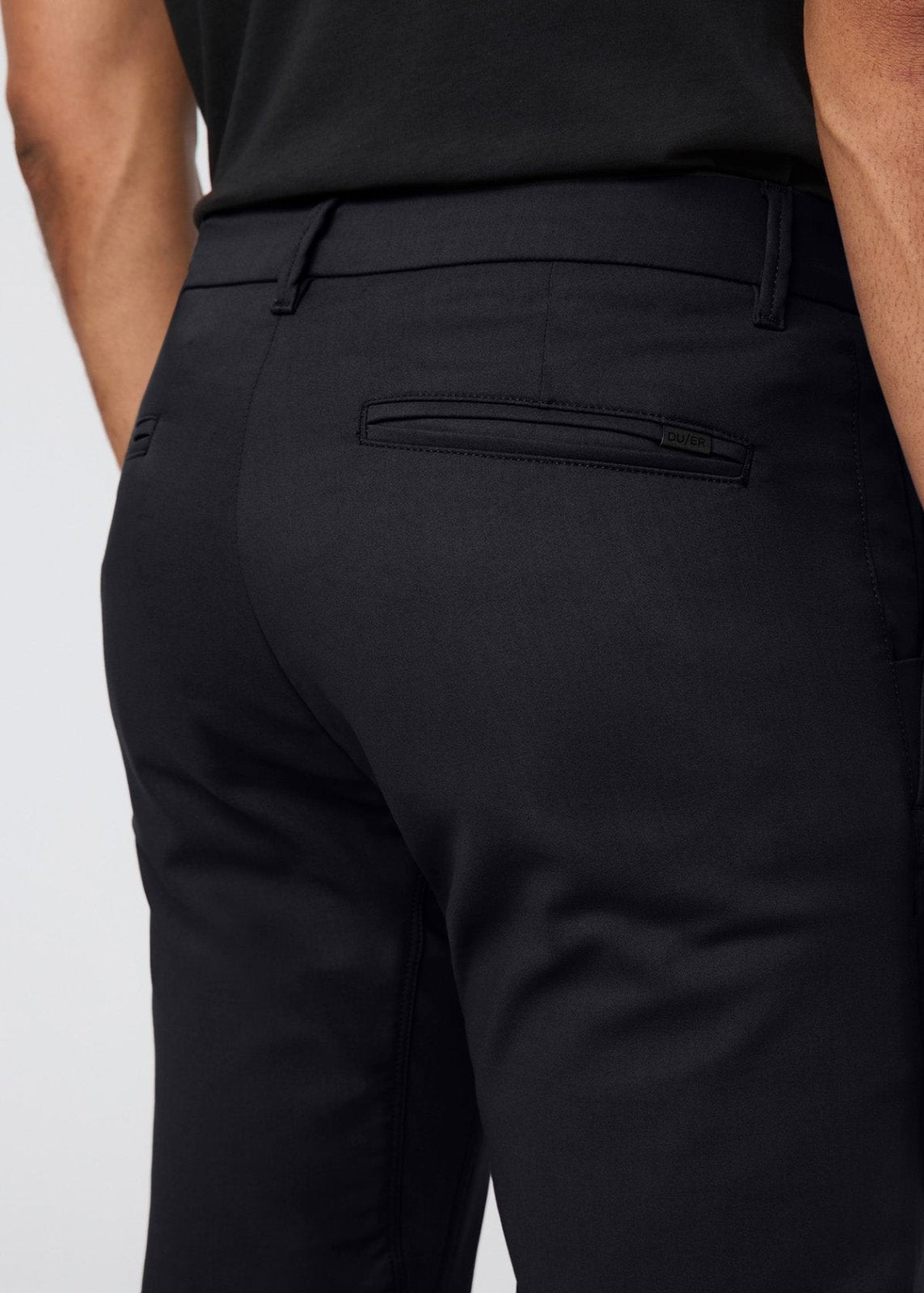 mens black slim straight fit stretch trouser back pocket and waistband