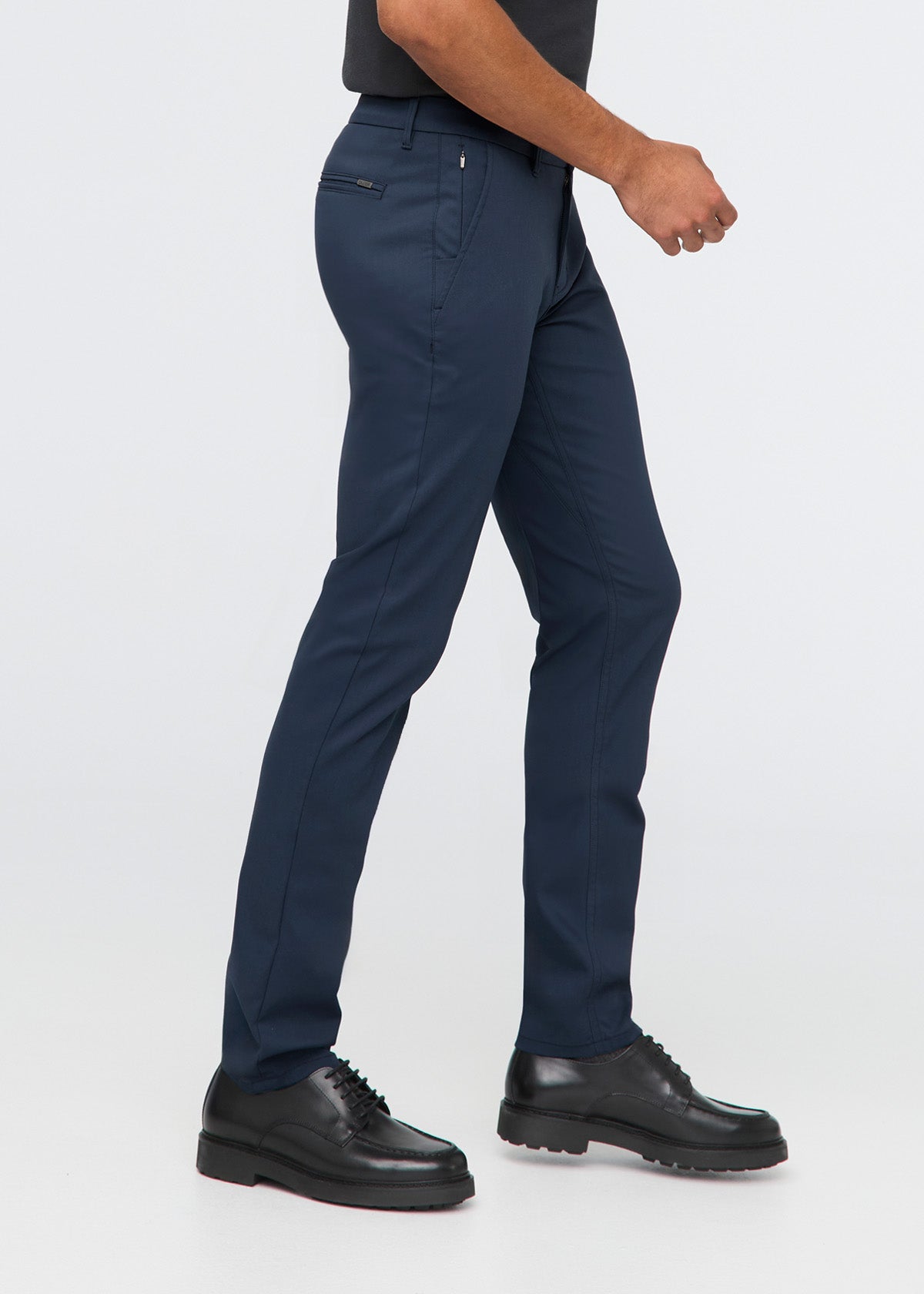 mens navy slim straight fit stretch trouser side