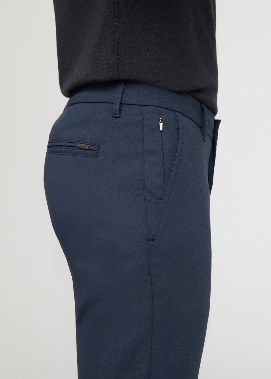 mens navy slim straight fit stretch trouser side zip pocket