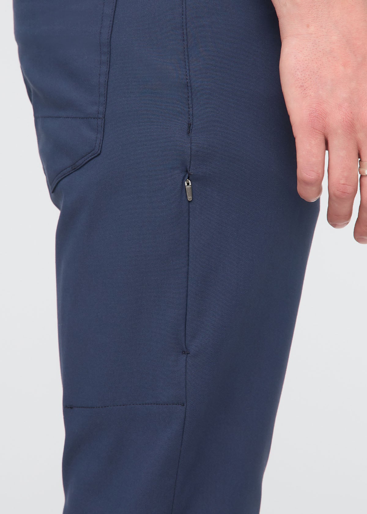 mens navy slim fit stretch pant side thigh zip pocket