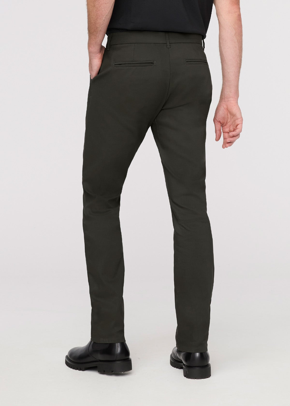 mens dark green slim straight fit stretch trouser back