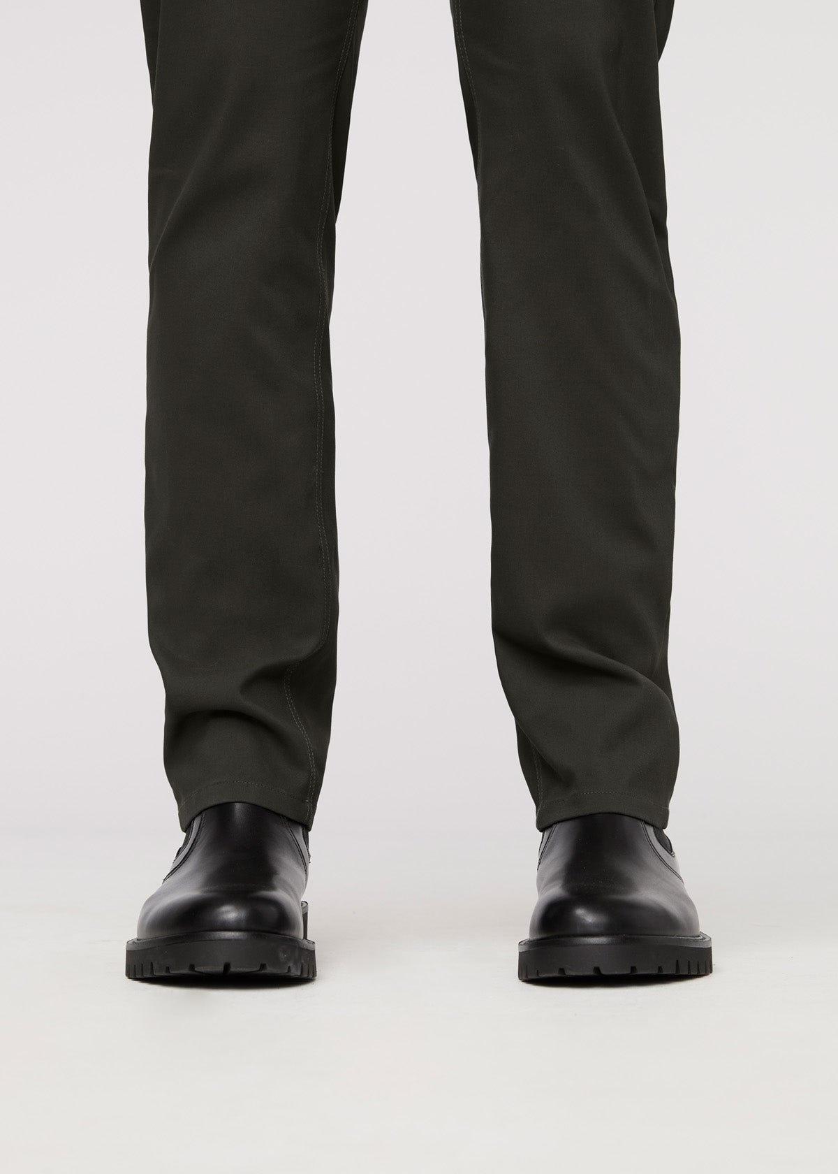 mens dark green slim straight fit stretch trouser hem detail