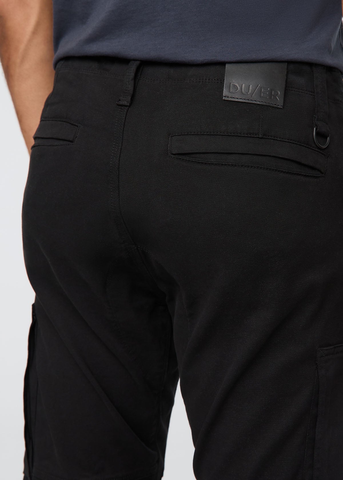 black athletic waterproof pant back waistband, pockets and keyring