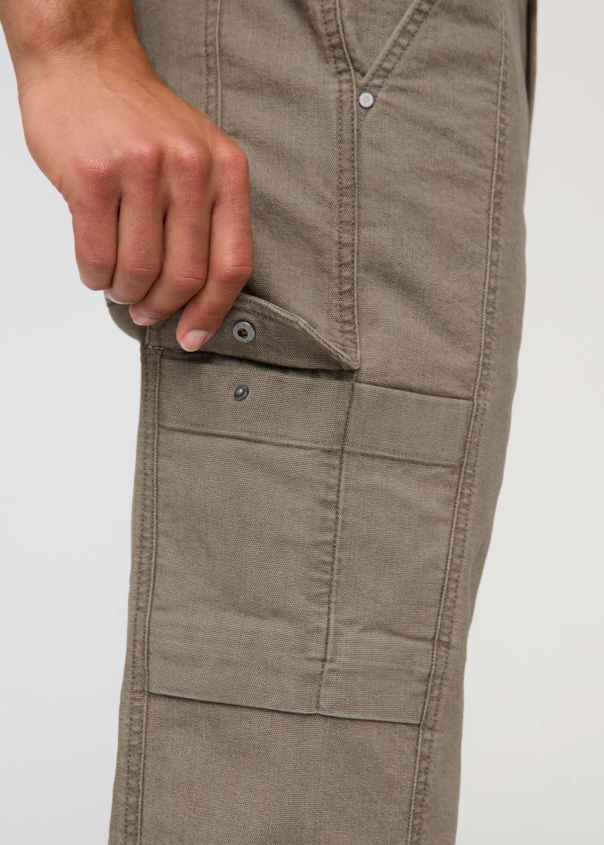 mens teak 7 pocket stretch canvas pants side pocket detail