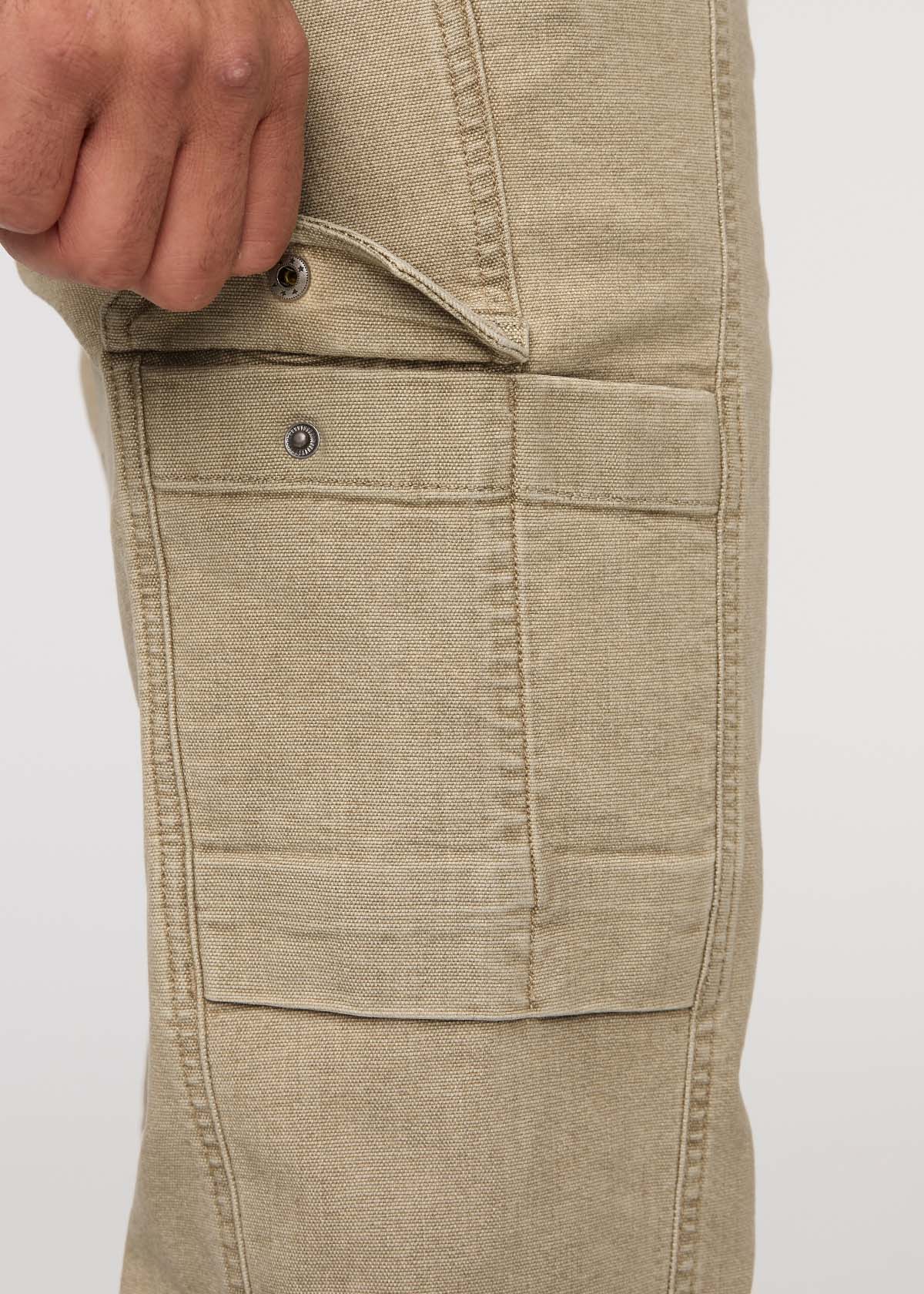 Men's Tan 7 Pocket Stretch Canvas Pants snap thigh pocket