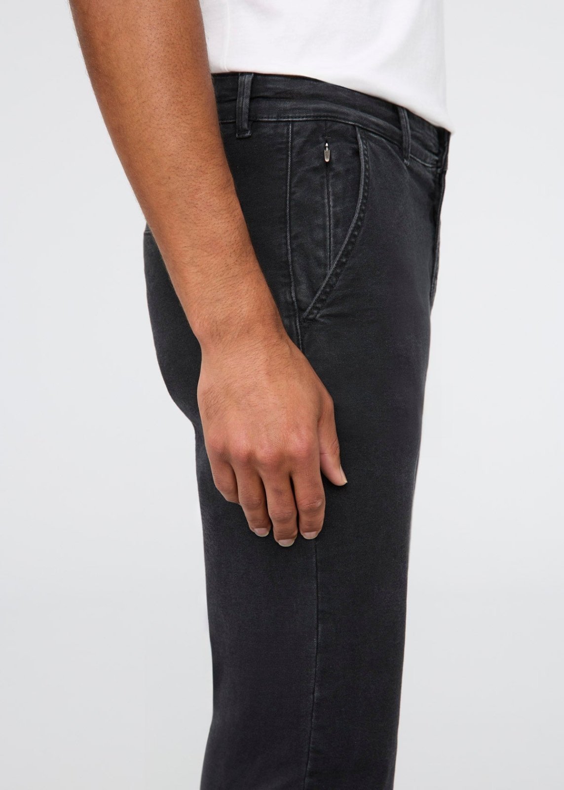 Men's Black Stretch Canvas Relaxed Straight Chino Side Detail