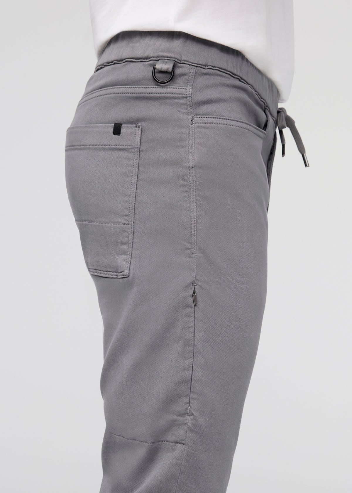 mens grey pull-on dress sweatpant thigh zip pocket and keyring detail