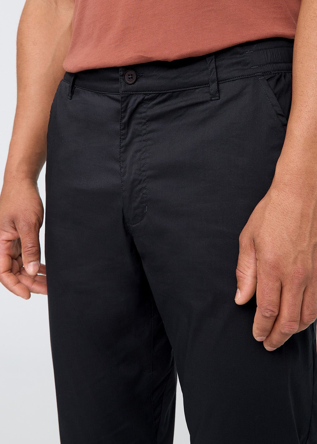 mens black lightweight summer travel pants front detail