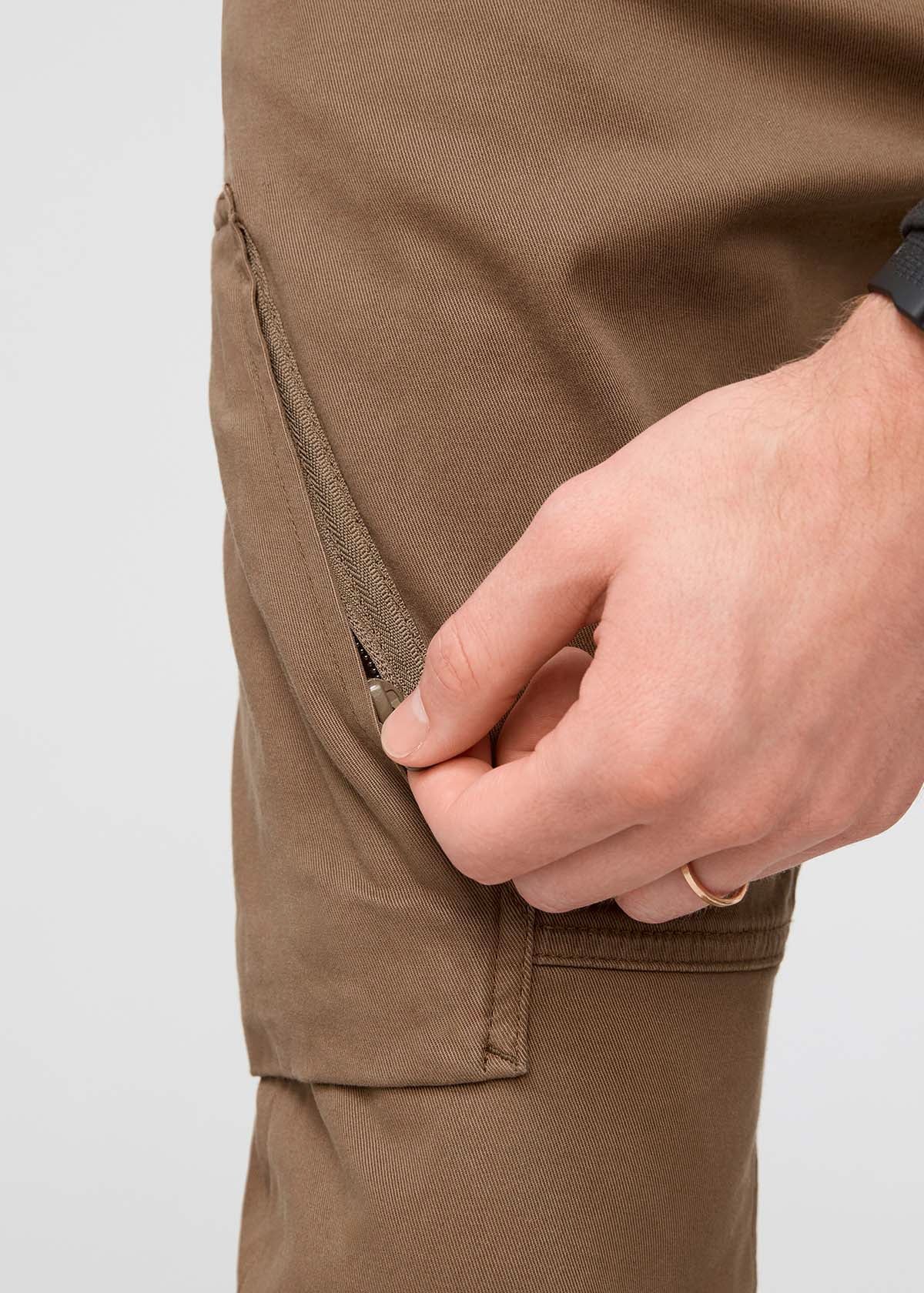 mens khaki athletic waterproof pant thigh zip pocket