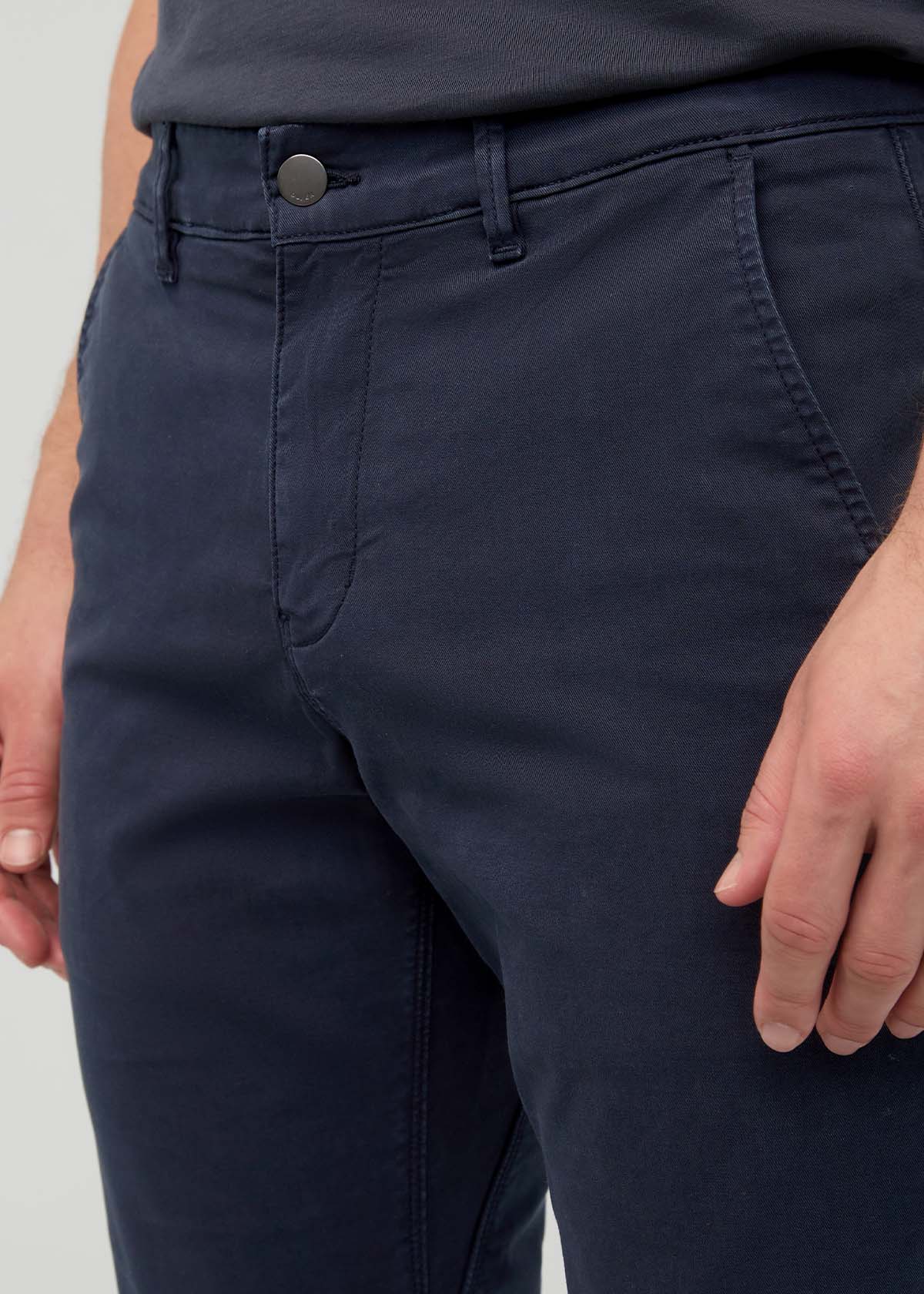 Men's Navy Lightweight Slim Straight Chino Pant front waistband detail