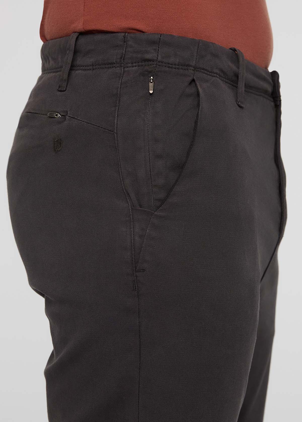 mens stretch dark grey chino pants side zip pocket