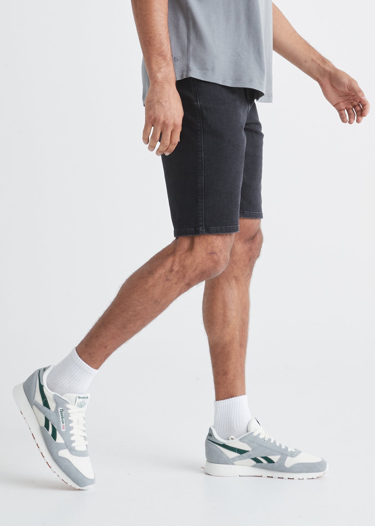 mens black performance denim stretch short side