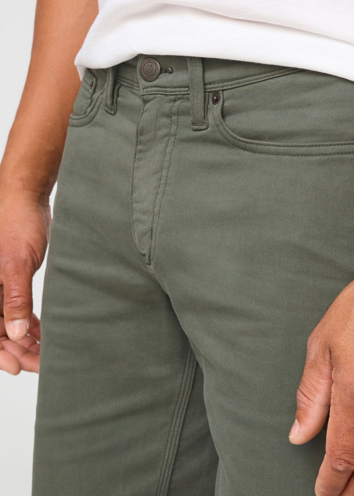 mens grey-green relaxed fit performance short front waistband detail