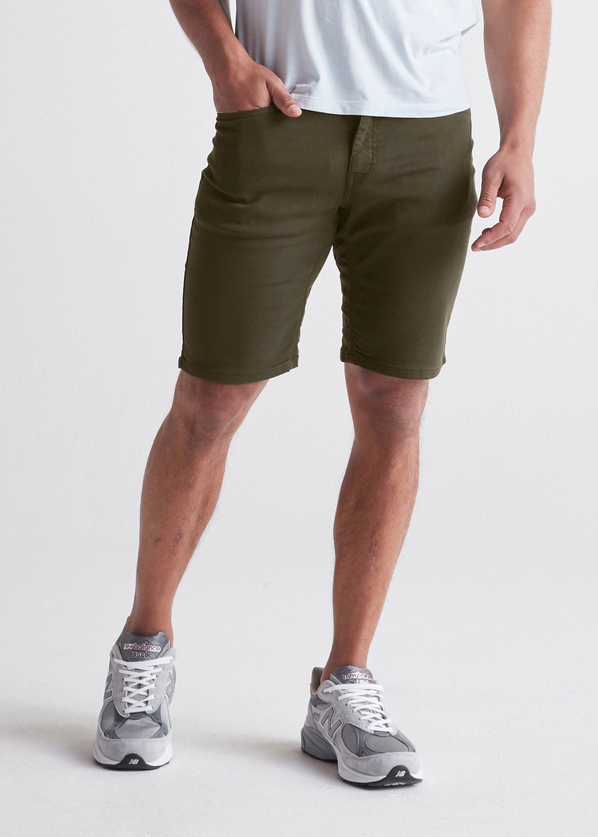 men's army green relaxed fit performance short front