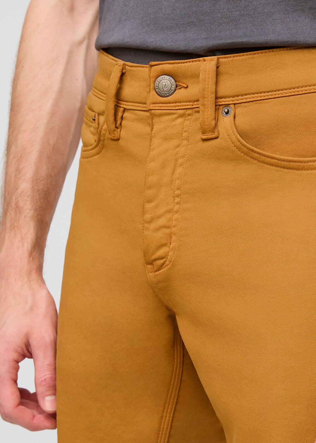 mens yellow slim fit performance short front waistband detail