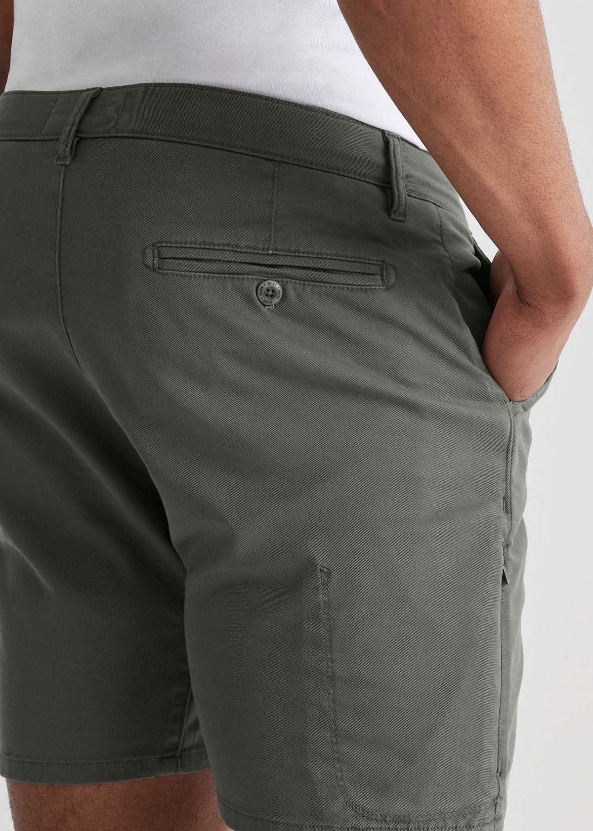 mens lightweight light green-grey shorts back pocket button