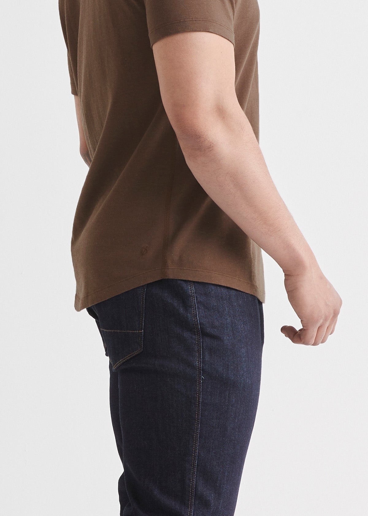 mens brown soft midweight tee curved hem