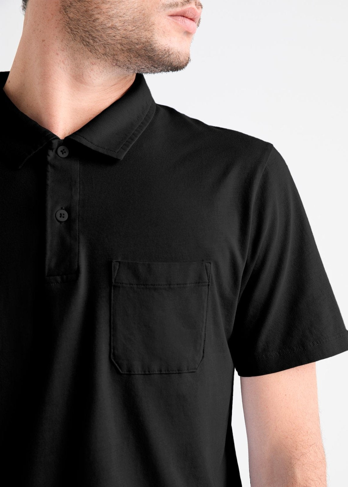 mens black 100% pima cotton polo pocket detail