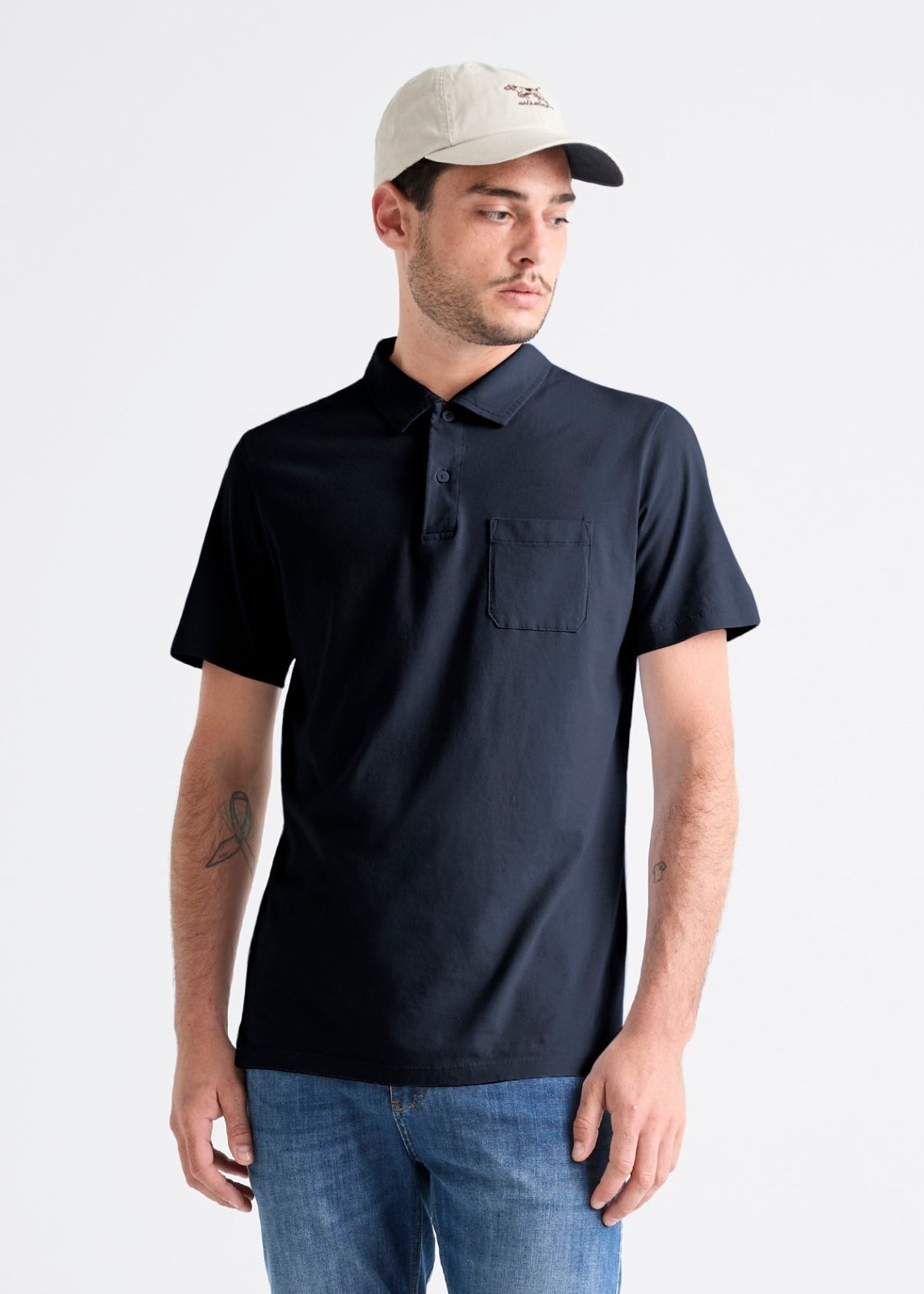 mens navy 100% pima cotton polo front