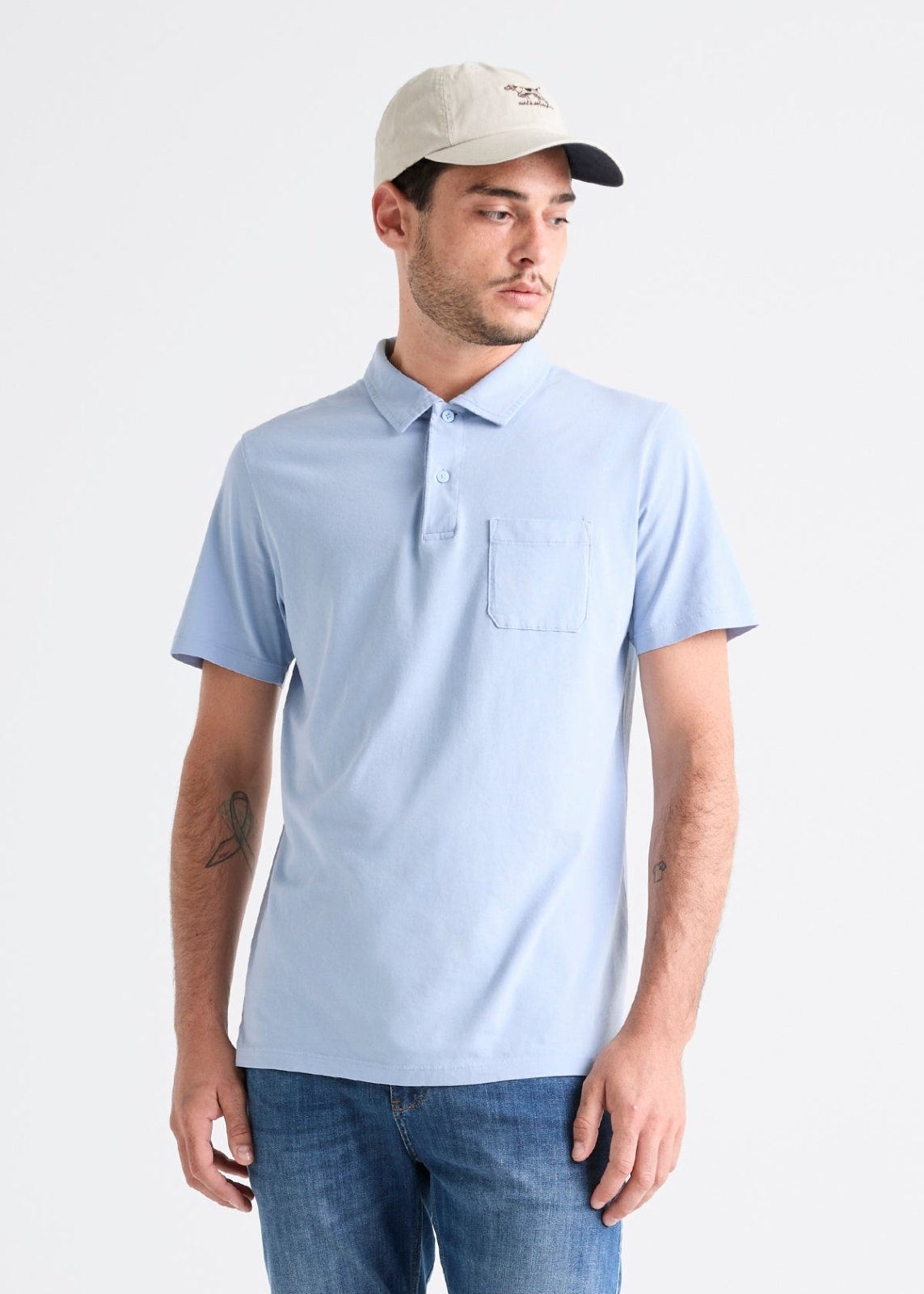 mens light blue 100% pima cotton polo front