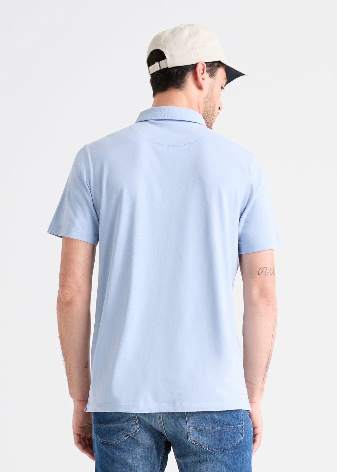 mens light blue 100% pima cotton polo back